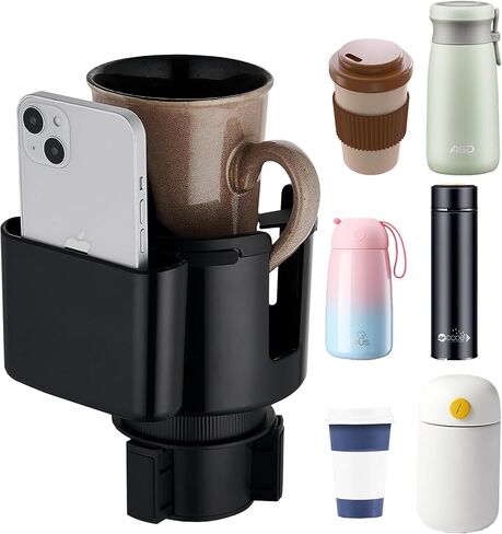 Cup Holder Expander for Car - Car Cup Holder Expander with an Adjustable Base，Universal Large Capacity car Cup Holder Suitable for Bottles and Cups with a Diameter of 2.5 "-4.2"（Black in Saudi Arabia