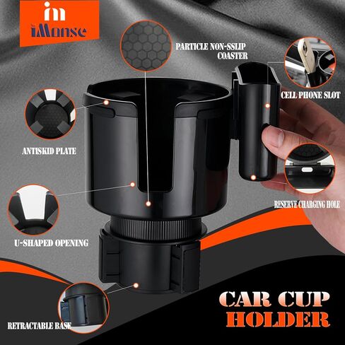 Cup Holder Expander for Car - Car Cup Holder Expander with an Adjustable Base，Universal Large Capacity car Cup Holder Suitable for Bottles and Cups with a Diameter of 2.5 "-4.2"（Black in Saudi Arabia