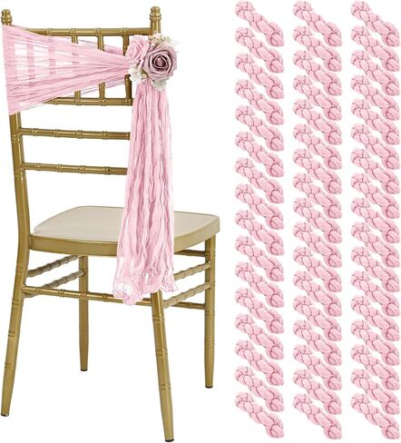 50 PCS Cheesecloth Chair Sashes, Bows Designed Chair Sashes, 15.7x70 inch Chair Sashes for Aisle Decorations Universal Chair Cover Decoration for Wedding Reception Party Banquet (Light Pink) in Saudi Arabia