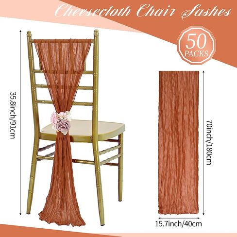 50 PCS Cheesecloth Chair Sashes, Bows Designed Chair Sashes, 15.7x70 inch Chair Sashes for Aisle Decorations Universal Chair Cover Decoration for Wedding Reception Party Banquet (Light Pink) in Saudi Arabia