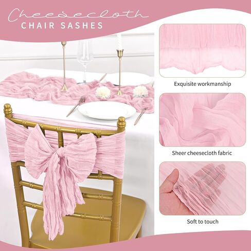 50 PCS Cheesecloth Chair Sashes, Bows Designed Chair Sashes, 15.7x70 inch Chair Sashes for Aisle Decorations Universal Chair Cover Decoration for Wedding Reception Party Banquet (Light Pink) in Saudi Arabia