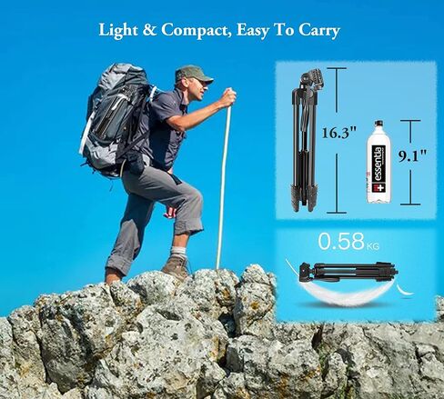 حامل ثلاثي للهاتف، حامل ثلاثي للهاتف الذكي خفيف الوزن للسفر مقاس 57 بوصة قابل للتعديل مع مصراع عن بعد لهاتف iPhone، وكاميرا الهاتف الذكي 3.5 إلى 7 بوصات DSLR GoPro، وتسجيل الفيديو، والبث المباشر in Kuwait