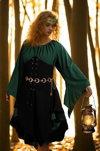Fairy Costume for Women Medieval Costumes Renaissance Dress Fairy Headpiece Moon Chain Belt Elf Ears Halloween Outfits in Saudi Arabia