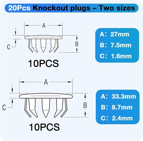 20PCS Seal Electrical Box Knockout in 2 Sizes, Removable Round Steel Instant Knockout Plugs for Closure Unused Electric Box Outlets Holes, Snug Pocket Hole Plugs (1/2'' and 3/4'') in Kuwait