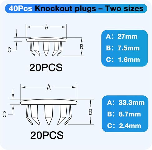 20PCS Seal Electrical Box Knockout in 2 Sizes, Removable Round Steel Instant Knockout Plugs for Closure Unused Electric Box Outlets Holes, Snug Pocket Hole Plugs (1/2'' and 3/4'') in Kuwait