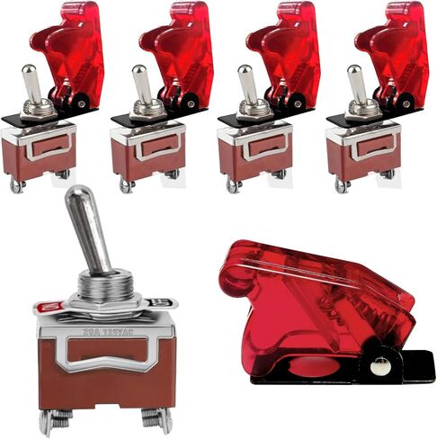 MGI SpeedWare 20A SPST تبديل التبديل تشغيل/إيقاف 5-حزمة مع غطاء سلامة الطائرات (أحمر) in Kuwait