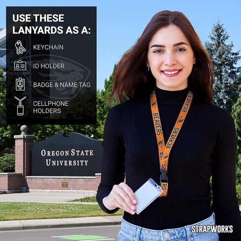 Oregon State Beavers - Satin Keychain Necklace, Oregon State ID Badge Holder - 1 Inch, Carbon Print in Saudi Arabia