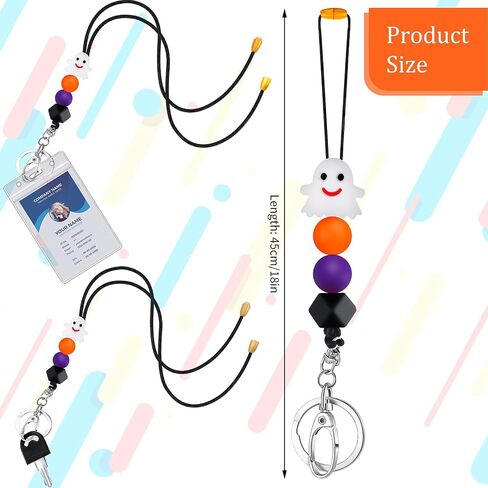 3 Pieces Beaded Lanyards for Women Silicone Beaded Teacher Lanyard Halloween Ghost Cute Lanyard Breakaway Lanyard Necklace for ID Badges and Keys Teachers Nurse Employees Students, 13 Inches in Saudi Arabia