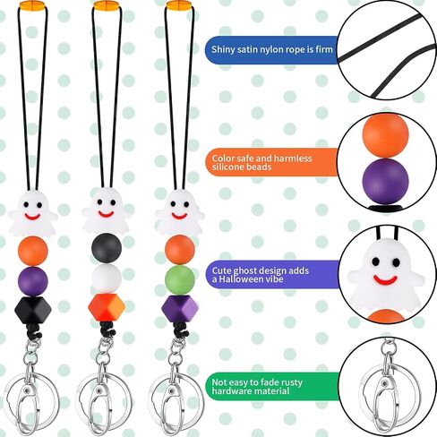 3 Pieces Beaded Lanyards for Women Silicone Beaded Teacher Lanyard Halloween Ghost Cute Lanyard Breakaway Lanyard Necklace for ID Badges and Keys Teachers Nurse Employees Students, 13 Inches in Saudi Arabia