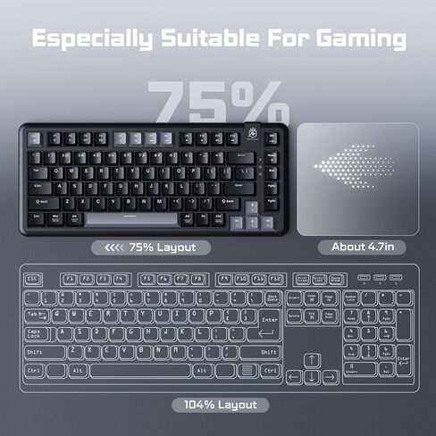 75% Mechanical Gaming Keyboard, LED Backlit Wired Mechanical Keyboard with 3 Stage Adjustable Feet, Linear Red Switch with Sound Absorbing Foams, Compatible with WIN/MAC/IOS, Black Keyboard in Saudi Arabia