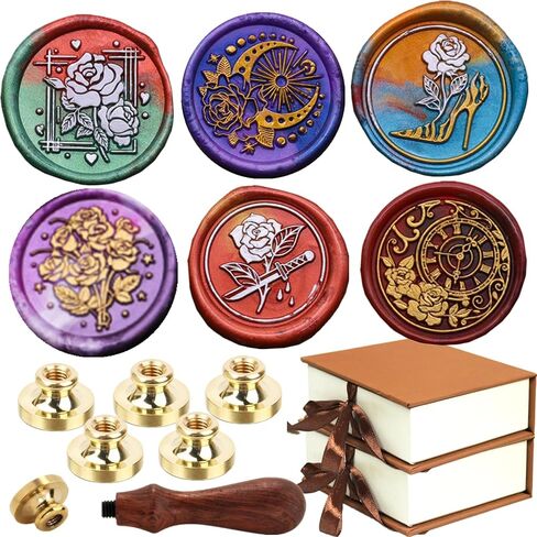 Wax Seal Stamp Kit, ONWINPOR 6pcs Rose Flower Wax Stamp Set Rose Sealing Stamp No Handle, Great DIY Sealing Wax Tools for Invitation Envelope Gift Wrapping (KIT01) in Saudi Arabia