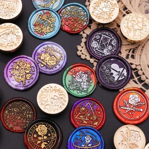 Wax Seal Stamp Kit, ONWINPOR 6pcs Rose Flower Wax Stamp Set Rose Sealing Stamp No Handle, Great DIY Sealing Wax Tools for Invitation Envelope Gift Wrapping (KIT01) in Saudi Arabia
