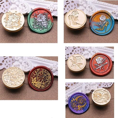 Wax Seal Stamp Kit, ONWINPOR 6pcs Rose Flower Wax Stamp Set Rose Sealing Stamp No Handle, Great DIY Sealing Wax Tools for Invitation Envelope Gift Wrapping (KIT01) in Saudi Arabia