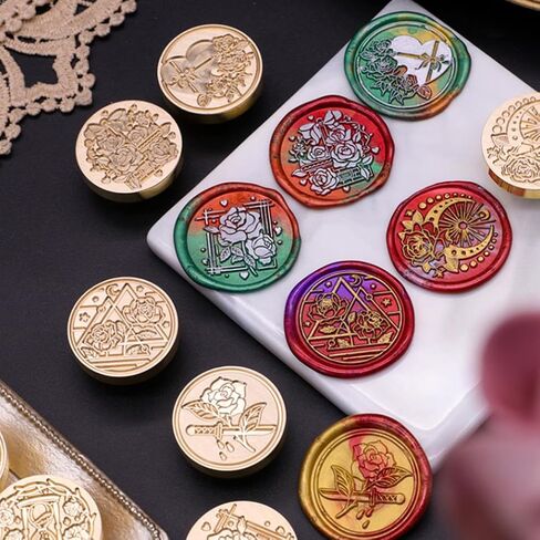 Wax Seal Stamp Kit, ONWINPOR 6pcs Rose Flower Wax Stamp Set Rose Sealing Stamp No Handle, Great DIY Sealing Wax Tools for Invitation Envelope Gift Wrapping (KIT01) in Saudi Arabia