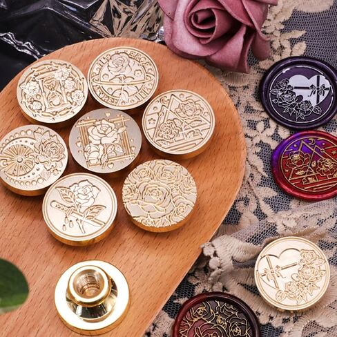 Wax Seal Stamp Kit, ONWINPOR 6pcs Rose Flower Wax Stamp Set Rose Sealing Stamp No Handle, Great DIY Sealing Wax Tools for Invitation Envelope Gift Wrapping (KIT01) in Saudi Arabia