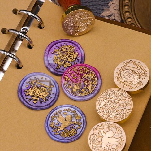 Wax Seal Stamp Kit, ONWINPOR 6pcs Rose Flower Wax Stamp Set Rose Sealing Stamp No Handle, Great DIY Sealing Wax Tools for Invitation Envelope Gift Wrapping (KIT01) in Saudi Arabia