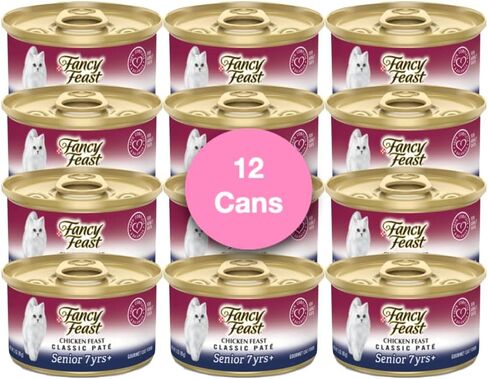Fancy Feast High Protein Senior Gravy Wet Cat Food, Chicken Feast Classic Paté Senior 7+ Pack of 12 Cans (3 oz.) with Healthier Paws Sticker in Kuwait
