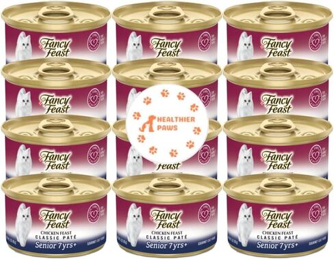 Fancy Feast High Protein Senior Gravy Wet Cat Food, Chicken Feast Classic Paté Senior 7+ Pack of 12 Cans (3 oz.) with Healthier Paws Sticker in Kuwait