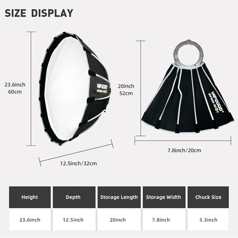 Softbox QR60II Foldable Bowens Mount Softbox, with Honeycomb Grid deep Paraboloid Surface & Carrying Bag in Kuwait