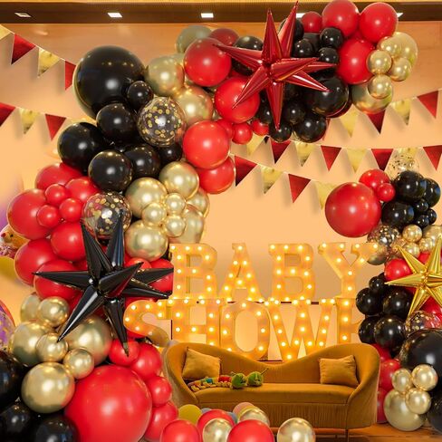 Bonropin 161pcs Black and Gold Balloons Garland Arch Kit with Explosion Star Balloons, 5/10/12/18in Black Gold Confetti Latex Balloons for Anniversary Birthday Party 2024 Graduation Decorations in Kuwait