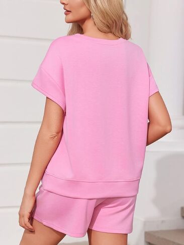 Imily Bela Womens 2 Piece Lounge Sets Summer Short Sleeve Tops and Shorts Set Airport Travel Outfits in Kuwait