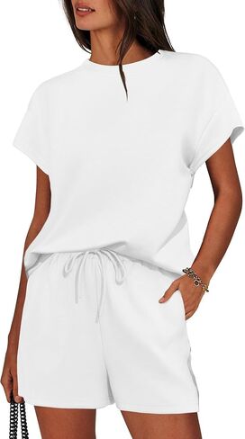 Imily Bela Womens 2 Piece Lounge Sets Summer Short Sleeve Tops and Shorts Set Airport Travel Outfits in Kuwait