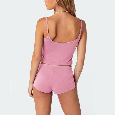 Women Two Pieces Outfit Sets Y2k Cami Top High Waist Shorts Pajama Sets Sleepwear Summer Clothes Streetwear in Saudi Arabia