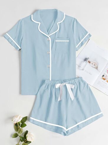 LYANER Women's Modal Pajamas Set Pocket Short Sleeve Shirt with Shorts Set PJS Sleepwear Loungwear in Saudi Arabia