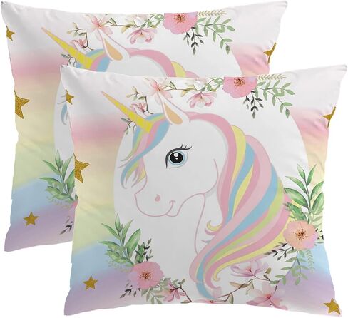 MUSOLEI Unicorn Pillow Cover,18x18 Pack of 2 Square Soft Unicorn Pillow Cases with Zipper Unicorn Nursery Decor Girl Bedroom Decor Unicorn Room Decor for Girls Couch Sofa Living Room in Saudi Arabia