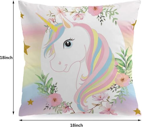 MUSOLEI Unicorn Pillow Cover,18x18 Pack of 2 Square Soft Unicorn Pillow Cases with Zipper Unicorn Nursery Decor Girl Bedroom Decor Unicorn Room Decor for Girls Couch Sofa Living Room in Saudi Arabia