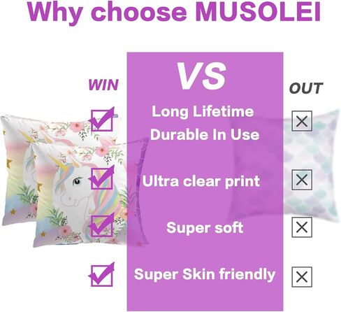MUSOLEI Unicorn Pillow Cover,18x18 Pack of 2 Square Soft Unicorn Pillow Cases with Zipper Unicorn Nursery Decor Girl Bedroom Decor Unicorn Room Decor for Girls Couch Sofa Living Room in Saudi Arabia