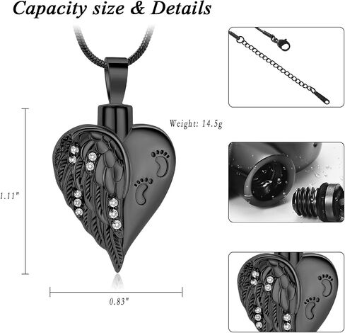 Cremation Necklace Stainless Steel Angel Wings Jewelry with Heart Cremation Urn Jewelry Necklace Gift for Women Girls in Saudi Arabia