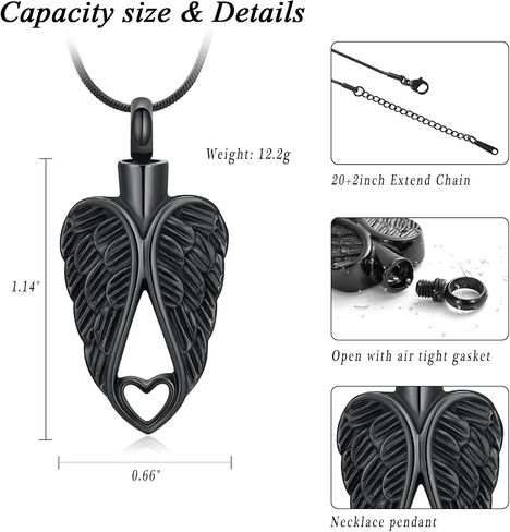 Cremation Necklace Stainless Steel Angel Wings Jewelry with Heart Cremation Urn Jewelry Necklace Gift for Women Girls in Saudi Arabia