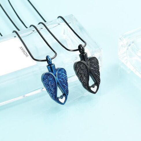 Cremation Necklace Stainless Steel Angel Wings Jewelry with Heart Cremation Urn Jewelry Necklace Gift for Women Girls in Saudi Arabia
