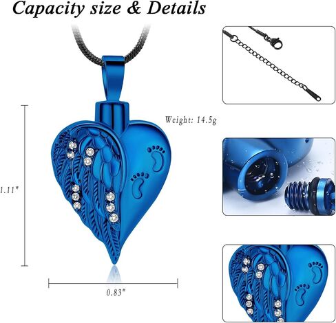 Cremation Necklace Stainless Steel Angel Wings Jewelry with Heart Cremation Urn Jewelry Necklace Gift for Women Girls in Saudi Arabia