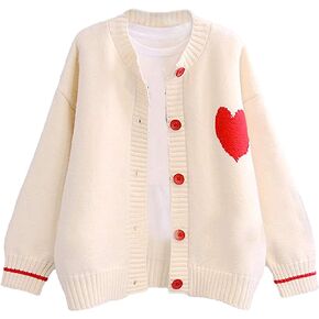 Women's Love Heart Knitted Cardigan Cute Sweater Y2K Button Down Outerwear S-2XL