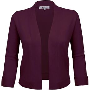YEMAK Women's Crop Cardigan Sweater – 3/4 Sleeve Open Front Classic Basic Knit Bolero Cropped Soft Lightweight Knitted Top