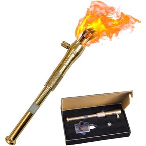 Torch Lighter, Upgraded Long Handle Trench Lighter Fluid Refillable with Visible Fuel Tank, Windproof Vintage Lighter with 5pcs Flint Stone, Cool Kerosene Lighter for Outdoor Camping Collection Gifts