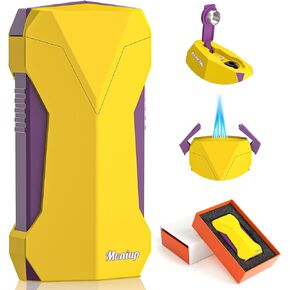 All-in-one Torch Lighter with Dual Flames, Built-in Punch, Cooling Holes, Fuel Window, Pretty Gift for Festival, Refillable Butane Windproof Cool Lighters for Camping, Candles, Outdoors