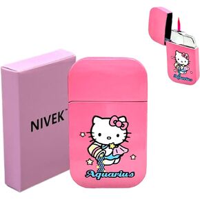 NIVEK Kitty Cat Lighter Y2k 12 Consetellations Horoscope Astrology Zodiac Birth Signs Pretty Pink Flame Kawaii Collectable Japanese Cool Accesories (Cancer)