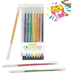 Glitter Gel Pens, 12 Colors Bold Point 1.0mm Vibrant Sparkle Colorful Pen for Coloring Books, Crafting Journaling Doodling Drawing, 12Pack