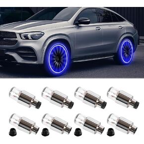 8PCS LED Wheel Lights, Automotive Tire Light Assemblies, Air Neon Valve Light, Waterproof LED Flashing Light, Car Exterior Accessories Tire Valve Caps Lamp Universal for Car Bike (Blue)