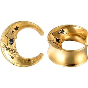 Stainless Doom and Gloom Moon saddle spreaders Ear Plugs Gauges Sold in Pairs