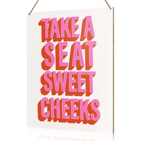 UDNADKEX Funny Girl Bathroom Wall Hanging Sign Decor, Take a Seat Sweet Cheeks, Toilet Powder Room Decor Pink Girl Bathroom Wooden Signs Funky Wall Decor