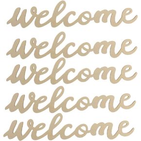 NUOBESTY Wooden Welcome Sign Cutout Unfinished Wood Letter Sign Farmhouse Front Door Sign with Ropes DIY Block Words Plaque for Easter Wreath Decoration (Beige)