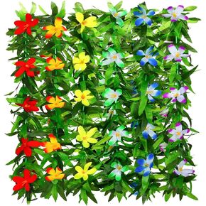 Aodaer 6 Pieces Hawaiian Leis Necklace Bulk Hawaiian Garlands Tropical Artificial Flowers Leaf Leis Luau Party Decorations for Hawaiian Luau Beach Themed Party Supplies