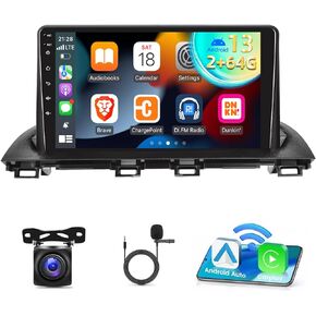 [2G+64G] Car Radio for Mazda 3 Axela 2014-2019, 9 inch Touch Screen Android 13 Stereo, Carplay/Android Auto/EQ Audio/SWC/Bluetooth + AHD Backup Camera