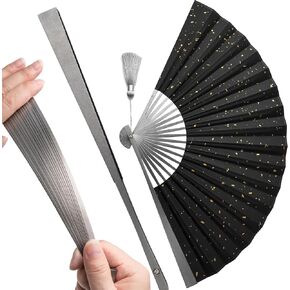 TISUR Large Titanium Folding Hand Fan, Chinese Kung Fu Tai Chi Hand Fan Foldable Festival,Edc Gear and Gadgets For Men Every Day Carry (Black)