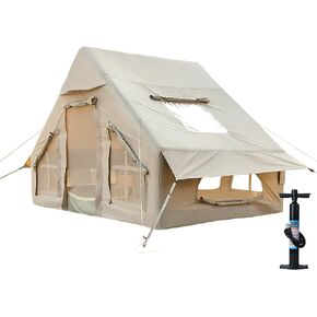 Inflatable Camping Tent with Pump, Large Family Tent, Easy Setup 4 Season Waterproof Outdoor Blow Up Glamping Tent with Mesh Windows and Chimney Opening, 4 Person Tents for Camping,Outdoor