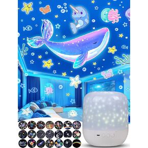 21 Sets of Films + Night Light for Kids, Baby Star Projector for Bedroom, Ceiling, Kids Night Light Galaxy Projector with 360° Rotation, Dimmable for Baby Girls, Christmas, Nursery, Room Decor